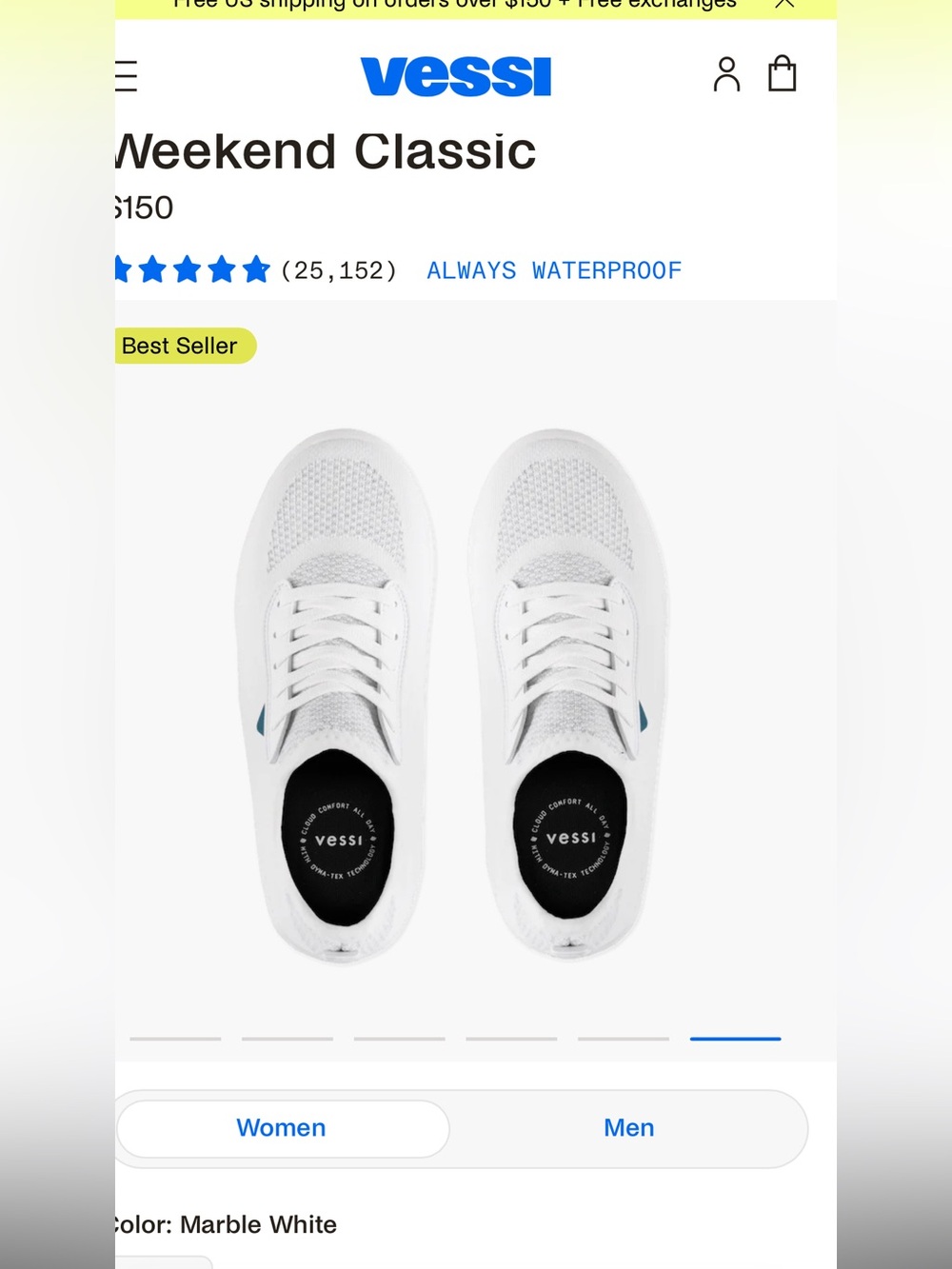 New Vessi Weekend Classic Sneakers Marble White 8 $150 water proof